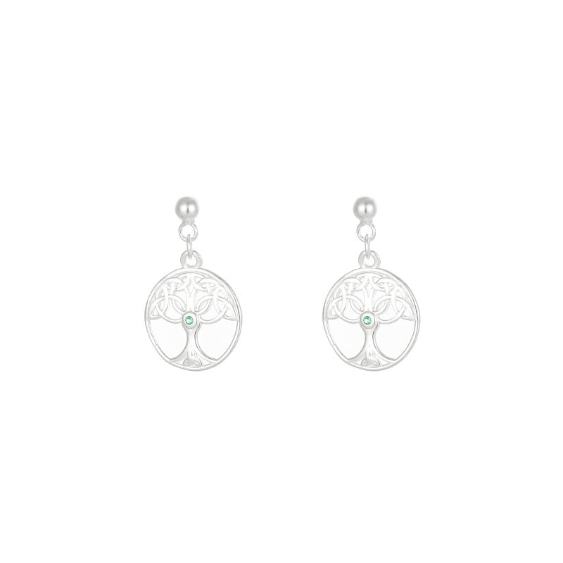 Grá Collection Tree Of Life Green Stone Earrings Sterling Silver